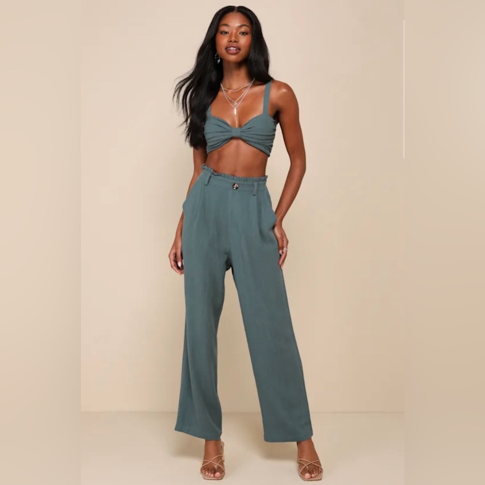 (NWOT) Favorite Vacation Teal Green LinenTwo-Piece Trouser